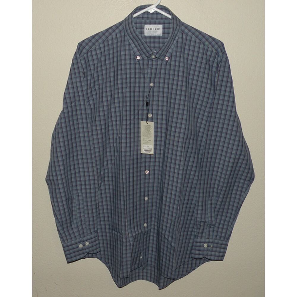 Ledbury Tailored Men's 17 XL LS Button Shirt Blue The Fenton Check NWT